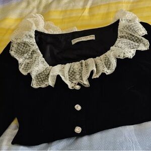 Alessandra Rich Black Top with White Lace